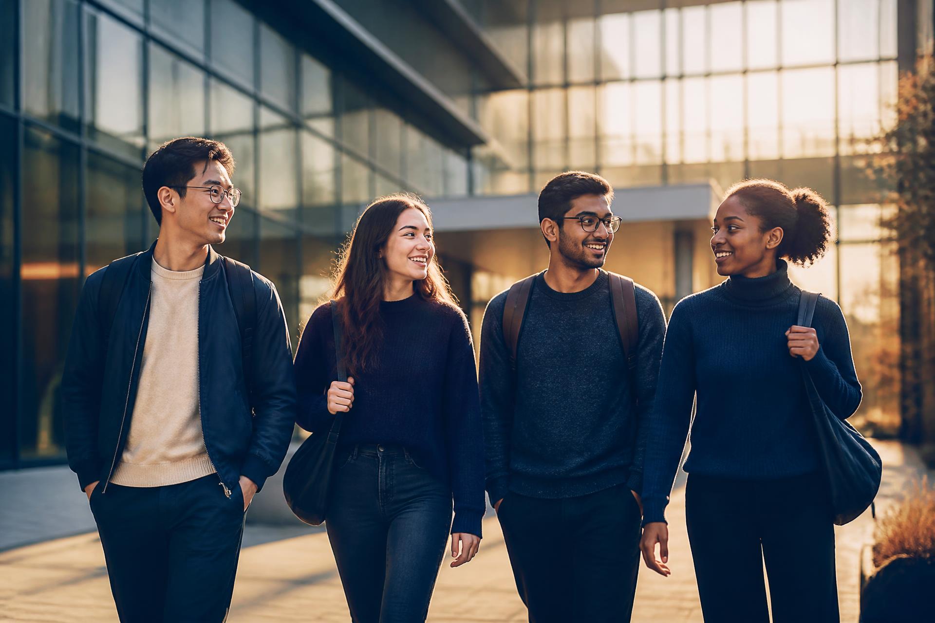 International students walking together on a university campus